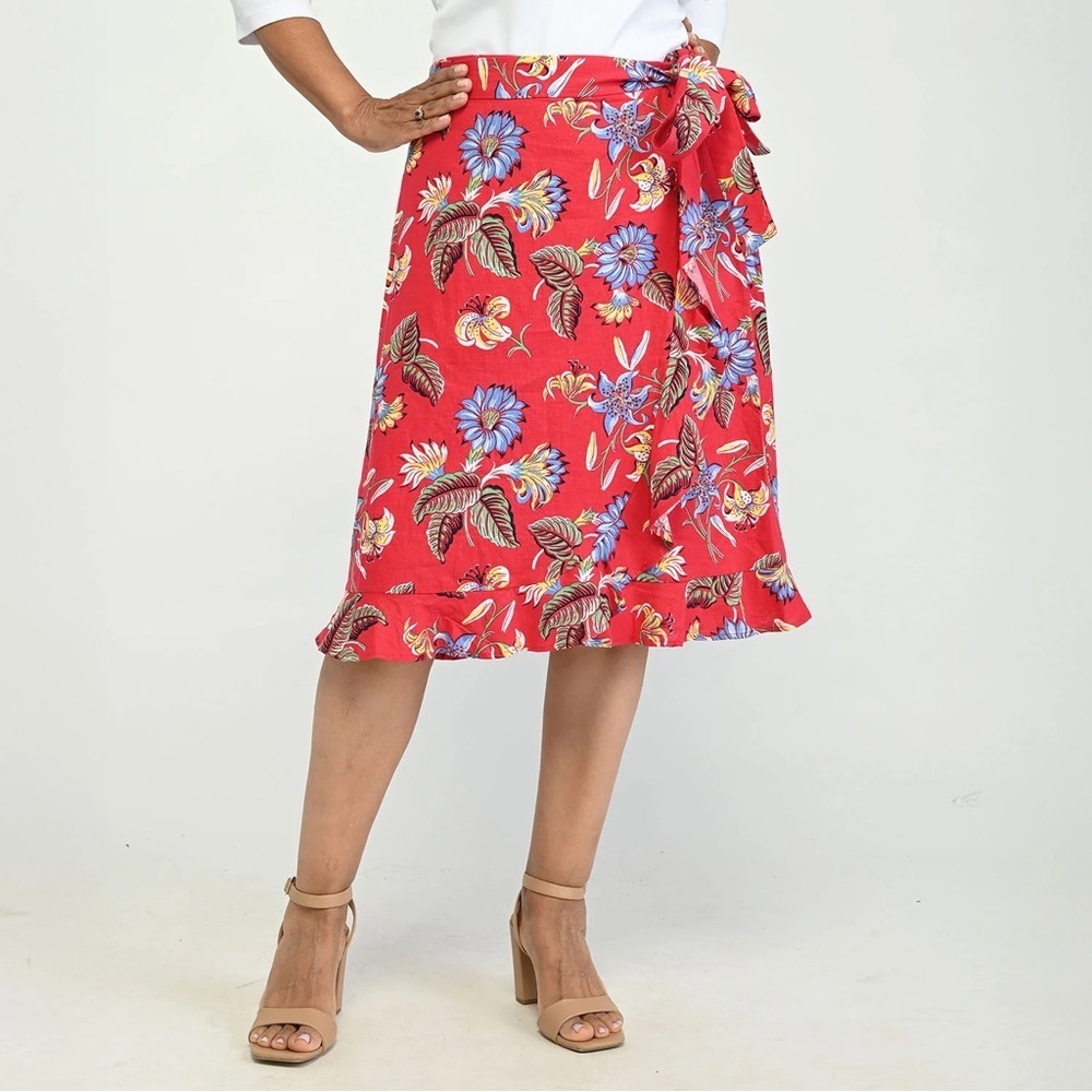 CJ Banks NWT Floral Linen Ruffle Hem Skirt